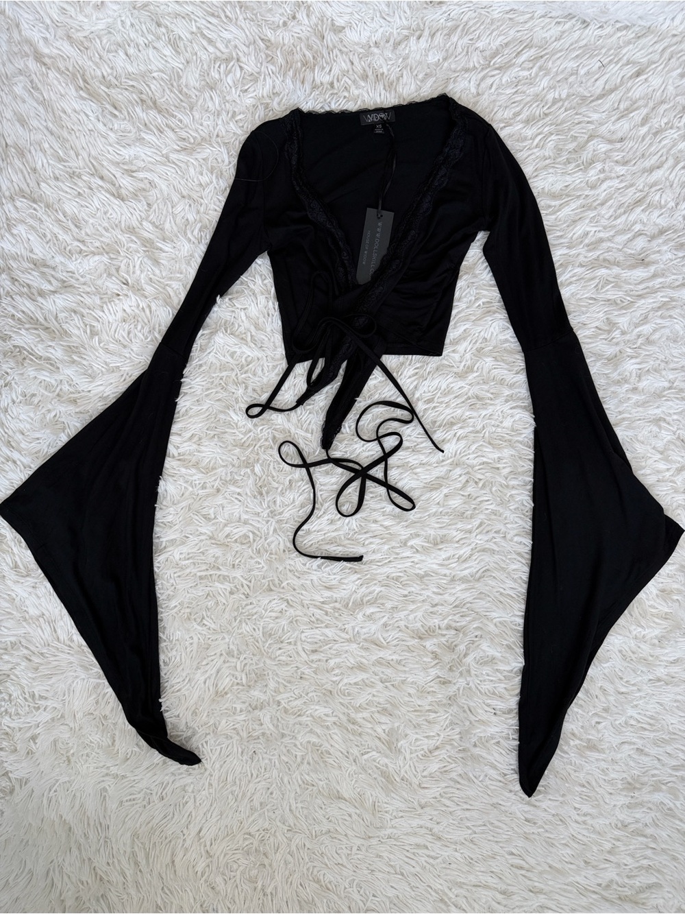 Dolls Kill Widow Goth Black Tragic Prayer Bell Sleeve Wrap Top Size XS